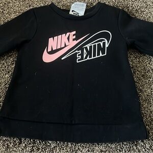 Nike Kids Long Sleeve Black Tee with Pink Logo
